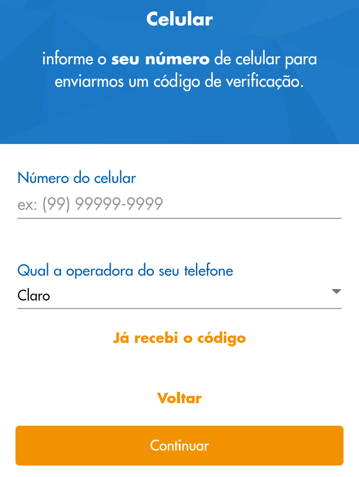 Tela para colocar o número do telefone 